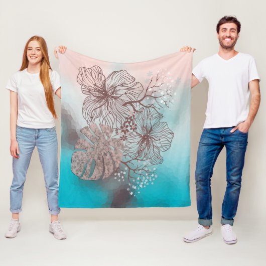 Couverture Polaire Fleurs esquissées Abstraites gradient fleuri feuil (En situation)