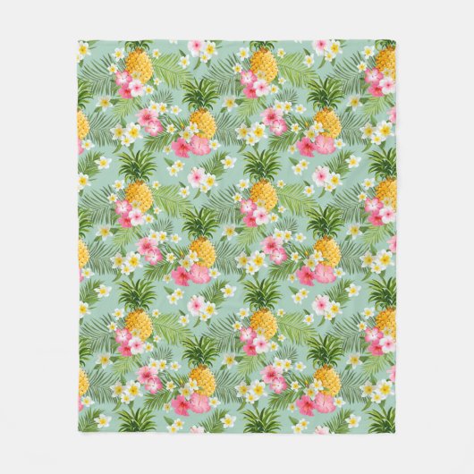 Couverture Polaire Fleurs et ananas tropicaux (Devant)