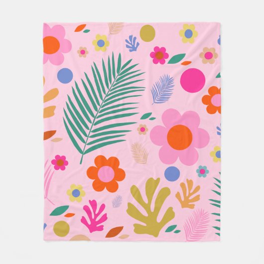 Couverture Polaire Fleurs Et Feuilles 02 Rose Floral (Devant)