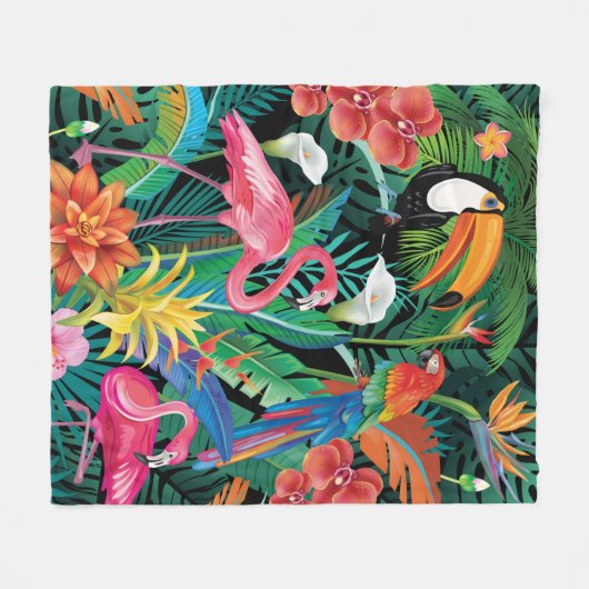 Couverture Polaire Fleurs et oiseaux tropicaux (Devant (Horizontal))