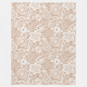 Couverture Polaire Fleurs Et Papillons Rétro Tan Et Blanc
