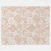 Couverture Polaire Fleurs Et Papillons Rétro Tan Et Blanc (Devant (Horizontal))