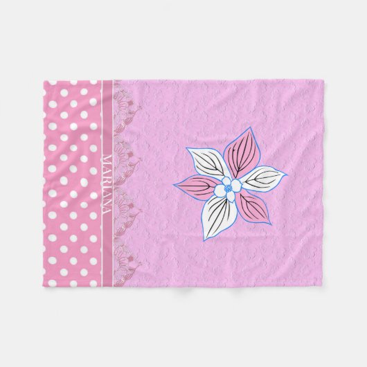 Couverture Polaire Fleurs Et Points Rose Et Blanc (Devant (Horizontal))