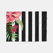 Couverture Polaire Fleurs Et Rayures Noires Et Blanches Horizontales (Devant (Horizontal))