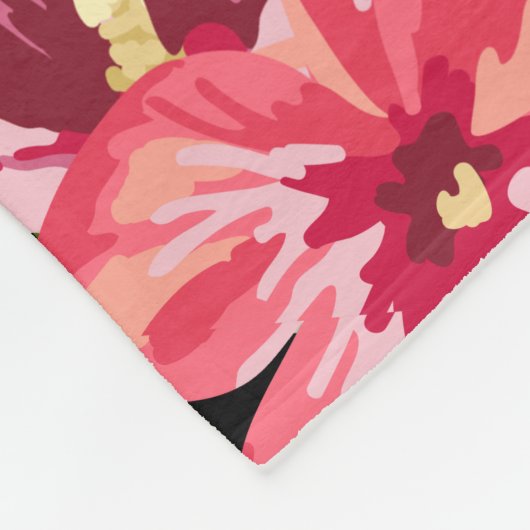 Couverture Polaire Fleurs Et Rayures Noires Et Blanches Horizontales (Coin)