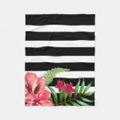 Couverture Polaire Fleurs Et Rayures Noires Et Blanches Horizontales (Devant)