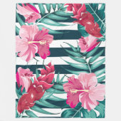 Couverture Polaire Fleurs exotiques roses rayées (Devant)