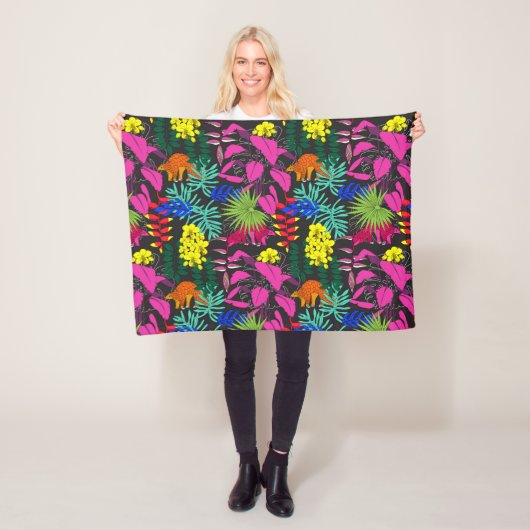 Couverture Polaire Fleurs Feuilles Tropicales Aux Couleurs Vives (En situation)