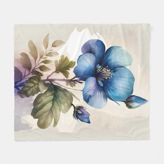 Couverture Polaire Fleurs Florales Bleues Cloches Bleues Art Aquarell (Devant (Horizontal))