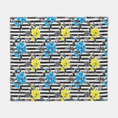 Couverture Polaire Fleurs florales bleues jaunes gris feuille st (Devant (Horizontal))