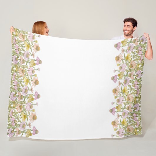 Couverture Polaire Fleurs Florales Botanique Aquarelle Grande (En situation)