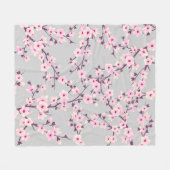 Couverture Polaire Fleurs florales de cerisier gris rose (Devant (Horizontal))