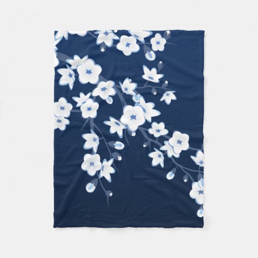 Couverture Polaire Fleurs florales de cerisiers Bleu Blanc (Devant)