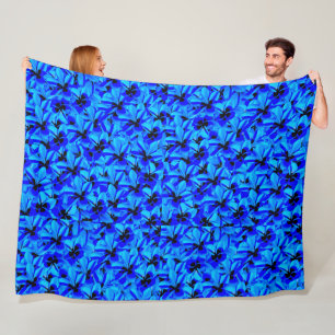 Couverture Polaire Fleurs Frangipani Deux Tons Bleus,