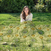 Couverture Polaire Fleurs géométriques vert clair