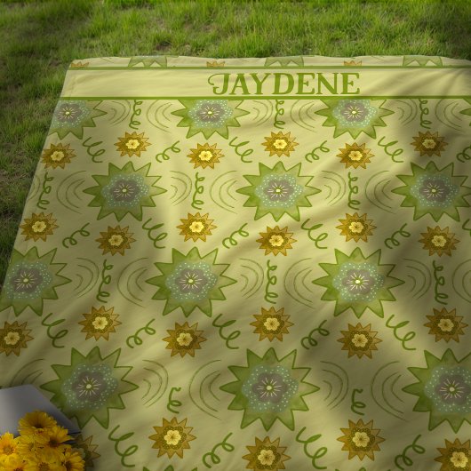 Couverture Polaire Fleurs géométriques vert clair