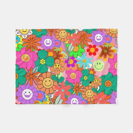 Couverture Polaire Fleurs hippies Boho Super rétros (Devant (Horizontal))