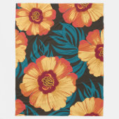 Couverture Polaire Fleurs jaune or et rouge avec Feuilles Turquoises (Devant)