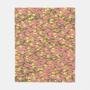 Couverture Polaire Fleurs jaunes Arrière - plan rose Vintage