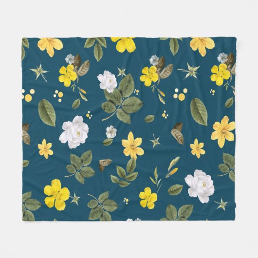 Couverture Polaire Fleurs jaunes et roses blanches (Devant (Horizontal))