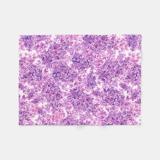 Couverture Polaire Fleurs lilas rose aquarelle (Devant (Horizontal))