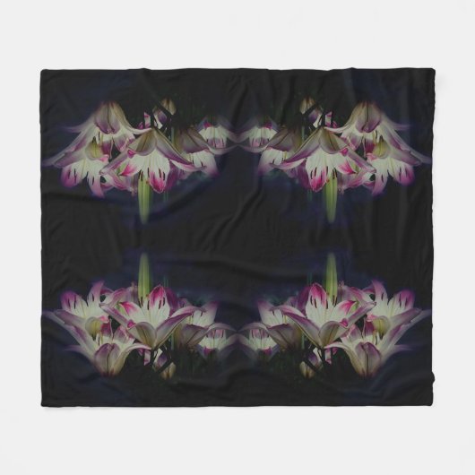 Couverture Polaire Fleurs Lys Blanches Et Rouges Abstraites (Devant (Horizontal))