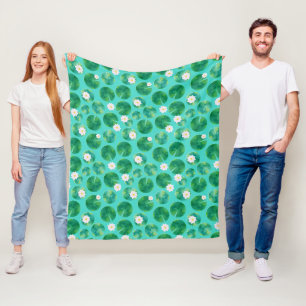 Couverture Polaire Fleurs Lys d'Eau Blanche & Motif Lily Pad