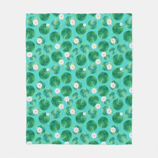 Couverture Polaire Fleurs Lys d'Eau Blanche & Motif Lily Pad (Devant)