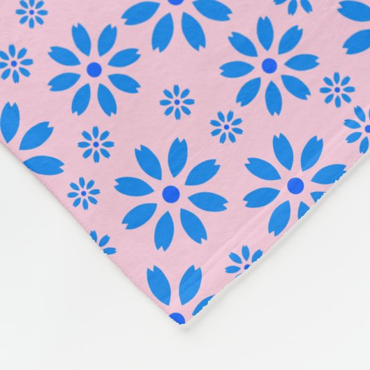 Couverture Polaire Fleurs minuscules Motif.Bleu 02.b Rose BG (Coin)
