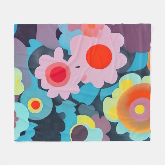 Couverture Polaire Fleurs mod rétro (Devant (Horizontal))