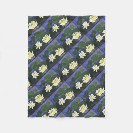 Couverture Polaire Fleurs Nénuphars blanches, peinture acrylique (Devant)
