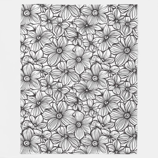 Couverture Polaire Fleurs Noir Blanc (Devant)