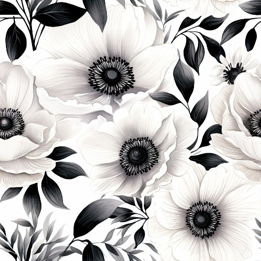 Couverture Polaire Fleurs noires et blanches opulentes neutres simple