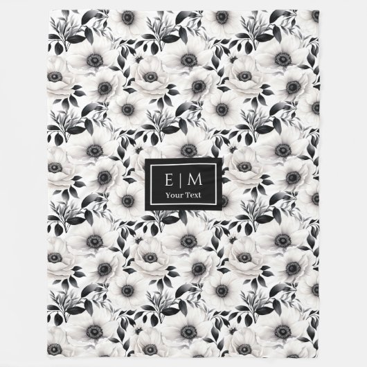 Couverture Polaire Fleurs noires et blanches opulentes neutres simple (Devant)