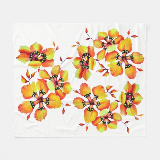 Couverture Polaire Fleurs orange élégantes (Devant (Horizontal))