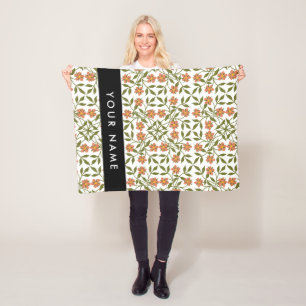 Couverture Polaire Fleurs orange, Motif Floral, Boho, Votre Nom