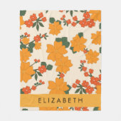 Couverture Polaire Fleurs Oranges, Motif De Fleurs, Votre Nom (Devant)