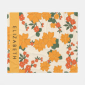 Couverture Polaire Fleurs Oranges, Motif De Fleurs, Votre Nom (Devant (Horizontal))