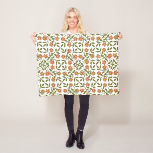 Couverture Polaire Fleurs oranges, motif floral, verdure, Boho