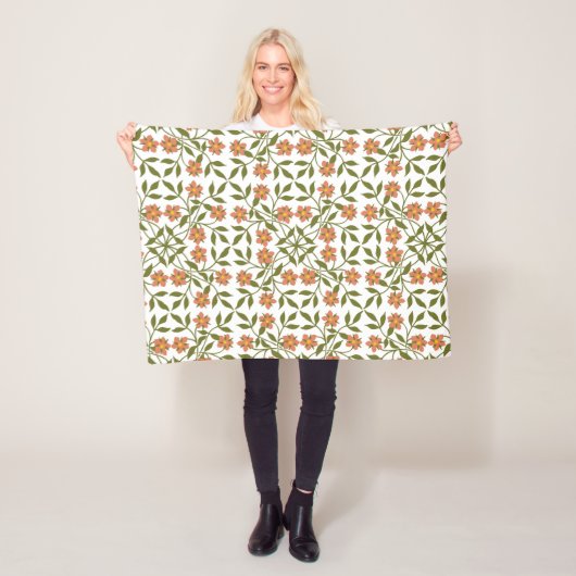 Couverture Polaire Fleurs oranges, motif floral, verdure, Boho (En situation)