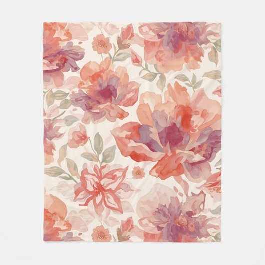 Couverture Polaire Fleurs pastel aquarelle orange clair (Devant)