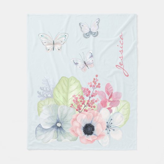 Couverture Polaire Fleurs Pastel et papillons Blanche polaire (Devant)