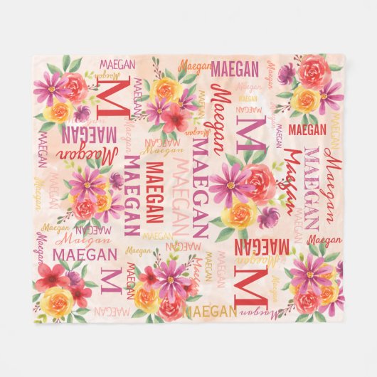 Couverture Polaire Fleurs peintes Nom du collage (Devant (Horizontal))
