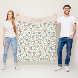 Couverture Polaire Fleurs personnalisées Boho vert pêche rose