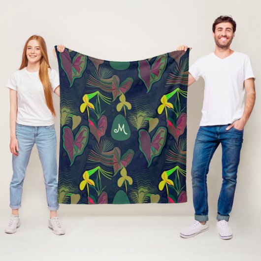 Couverture Polaire Fleurs Plantes tropicales Monogramme sur mesure (En situation)