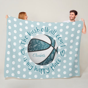 Couverture Polaire fleurs plumes terrain de basket turquoise heureux