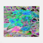Couverture Polaire Fleurs psychédéliques vert citron et bleu tripante (Devant (Horizontal))