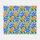 Couverture Polaire Fleurs Rétro Bleu & Orange (Devant (Horizontal))