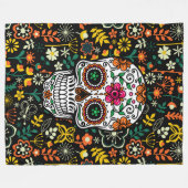 Couverture Polaire Fleurs rétro colorées Crâne à sucre (Devant (Horizontal))