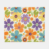 Couverture Polaire Fleurs rétro Lilac orange et vert (Devant (Horizontal))